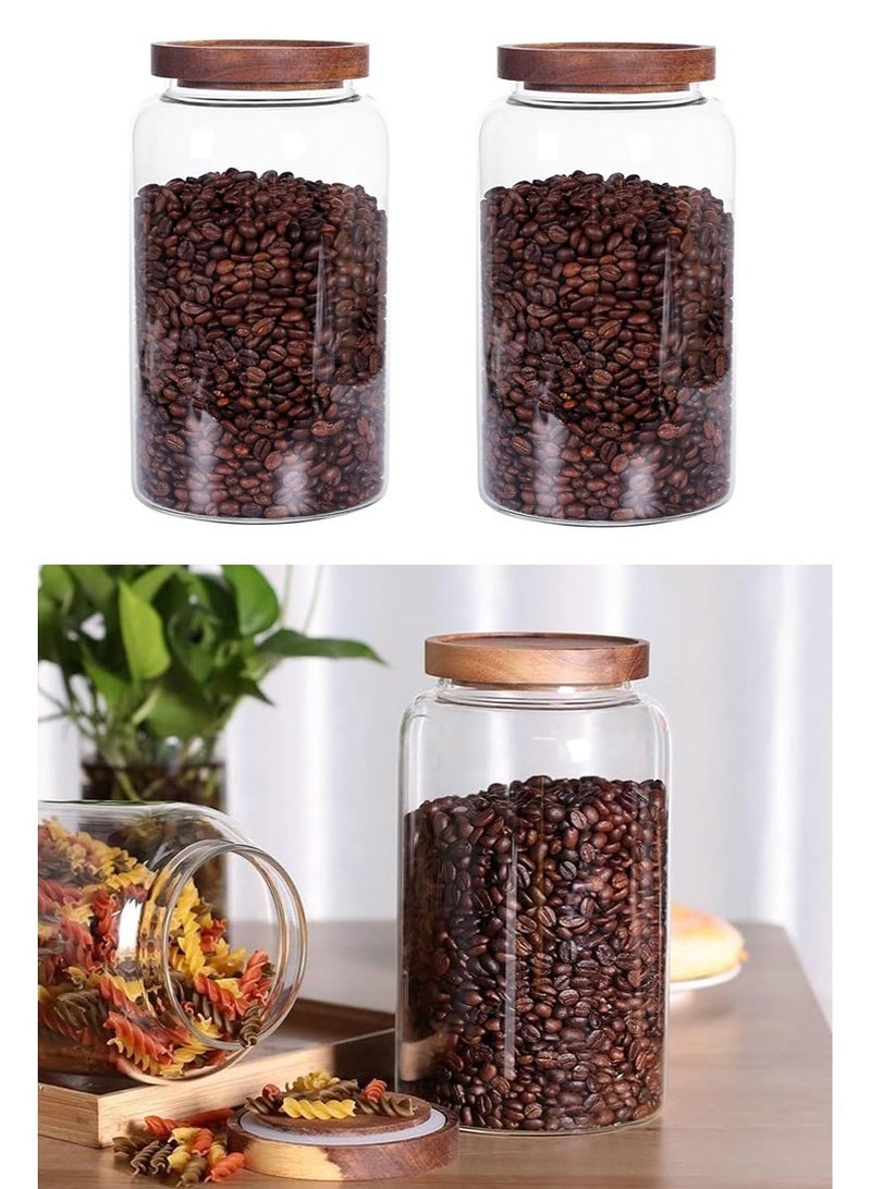 VUCATIN 2PCS 3000ML Airtight Glass Food Containers, Large Capacity Sealed Glass Jar Set with Lid, Wood Cover Coffee Bean Sealed Storage Jar, Kitchen Organizer Containers - Image 1