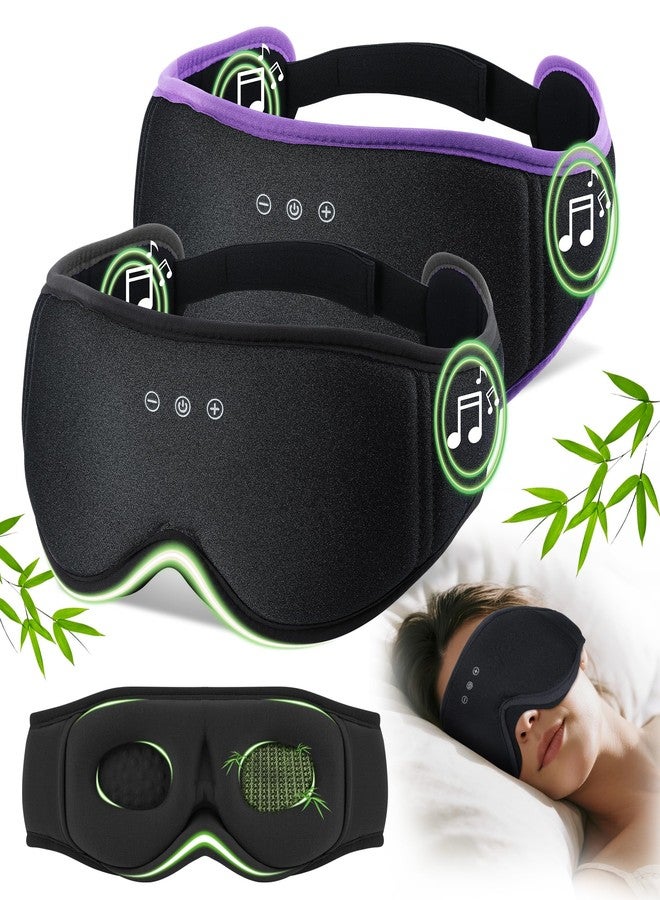 LC-dolida 2 Pack Bluetooth Sleep Mask, Bamboo Cotton 3D Blackout Contoured Bluetooth Sleep Headphones, Sleeping Eye Mask with 5.4 Bluetooth Headphones, Eye Sleep Mask for Side Sleepers, Black - Image 1