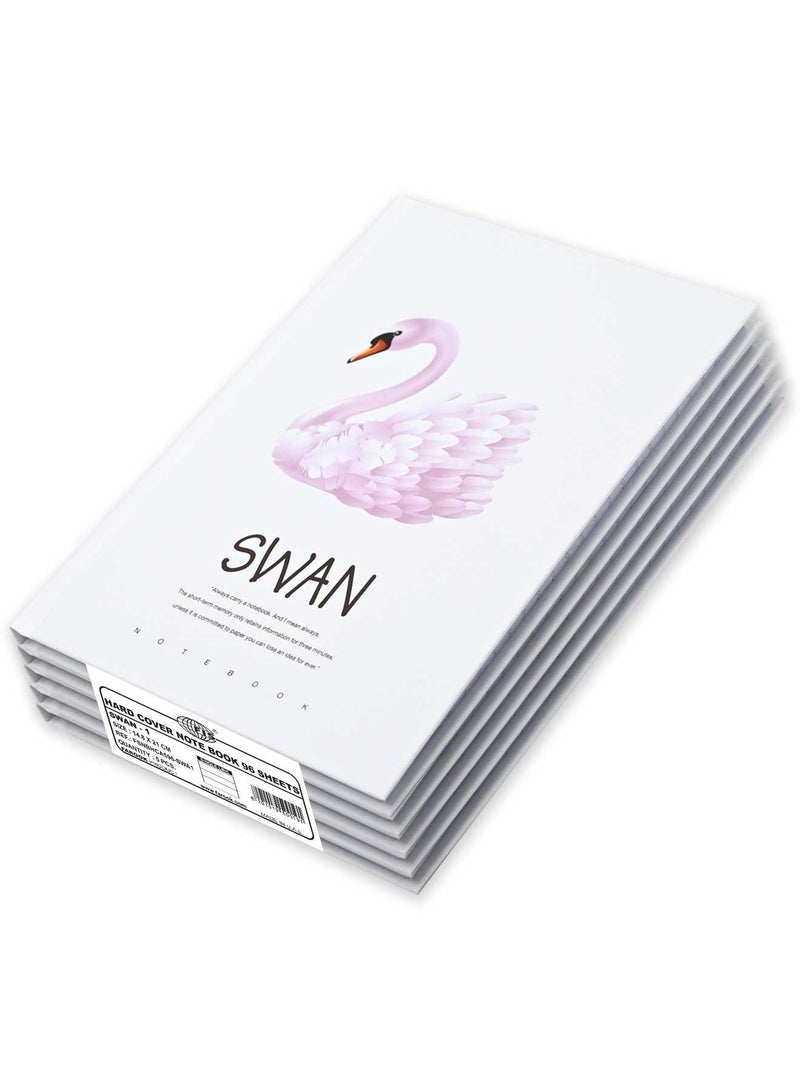 FIS 5 Pieces Hard Cover Notebook 96 Sheets A5 Swan Design - Image 1
