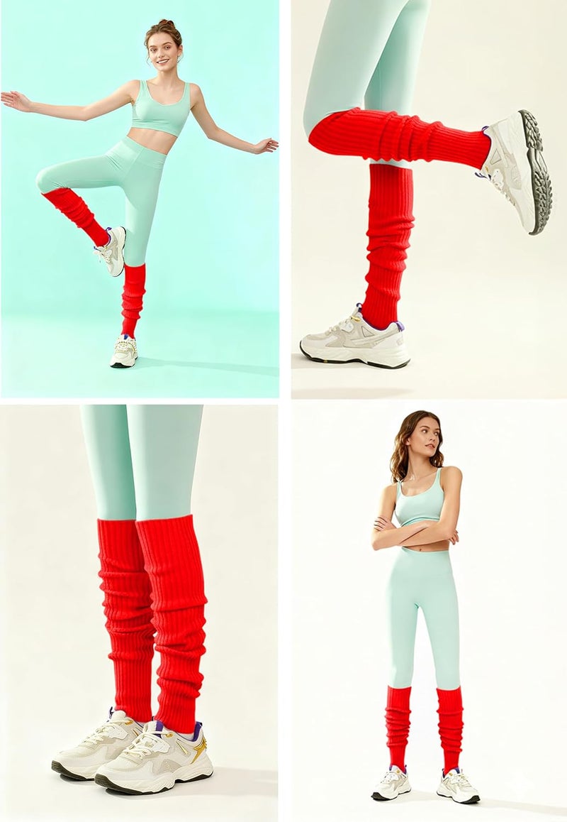 v28 Women Warm Leg Warmers 80s Retro Party Costume Knit Ballet Neon Long Socks - Image 3