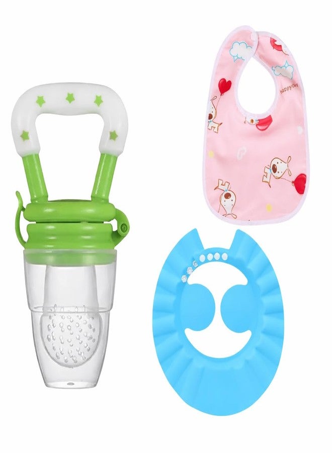 KALRA MAGIC® Baby Feeding, Soothing & Hygiene Combo Set – Fruit Feeder, Spoon Feeder Bottle, Pacifier, Finger Brush, U-Shape Toothbrush, Bib, Nose Cleaner & Shower Cap | Safe Care Essentials for Newborns, Infants & Toddlers (Multiple Variants) (BABY-FEED-BATH-3IN1-019) - Image 1