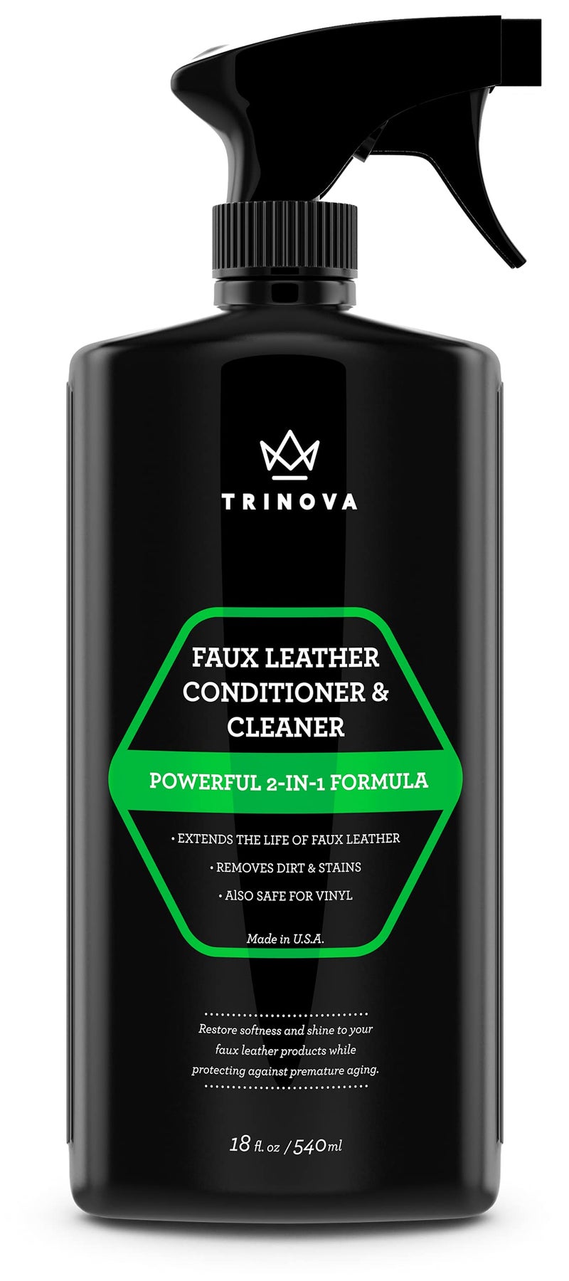 TriNova Leatherette Vinyl and Faux Leather Cleaner & Conditioner - Keep Seats, Jackets, Pleather, Handbags, Sofas, Couches, Shoes, Boots & More Looking New - 18 fl oz - Image 1