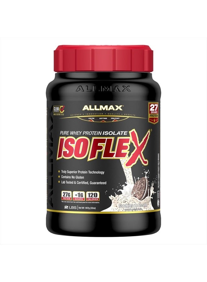 AllMax Nutrition ALLMAX ISOFLEX بروتين مصل اللبن المعزول، بسكويت وكريمة - 2 رطل - 27 جرام من البروتين لكل ملعقة - صفر دهون وسكر - 99% خالي من اللاكتوز - خالي من الجلوتين وفول الصويا - حوالي 30 حصة - Image 1