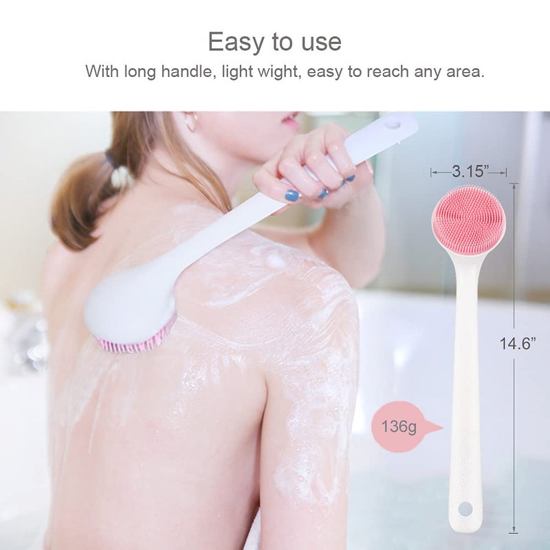 V-TOP Silicone Back Scrubber for Shower, Back Washer Brush Long Handle with Soft Bristles, Bath Body Shower Exfoliator Brush for Men and Women, BPA Free, Non-Slip - Image 3