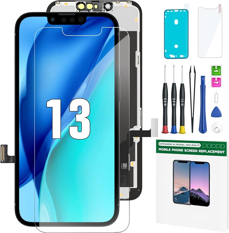 FFtopu iPhone 13 Screen Replacement Kit 6.1" LCD Display 3D Touch Full HD Digitizer Full Assembly Repair Kits Screen Protector for A2633 A2482 A2631 A2634 A2635 (not for 13 mini,Pro,Promax) - Image 1