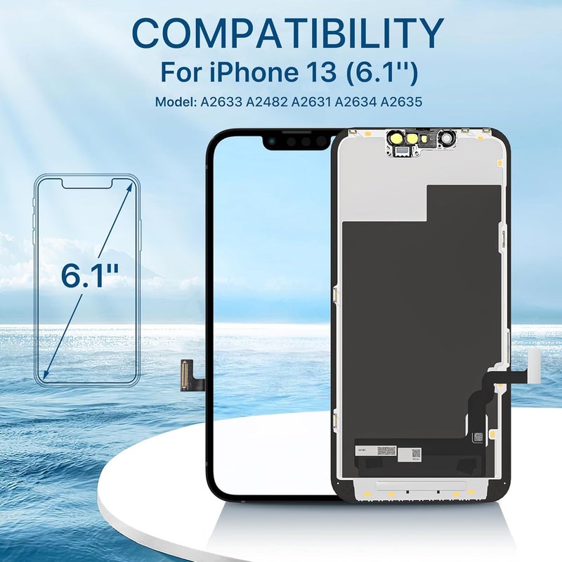 FFtopu iPhone 13 Screen Replacement Kit 6.1" LCD Display 3D Touch Full HD Digitizer Full Assembly Repair Kits Screen Protector for A2633 A2482 A2631 A2634 A2635 (not for 13 mini,Pro,Promax) - Image 2