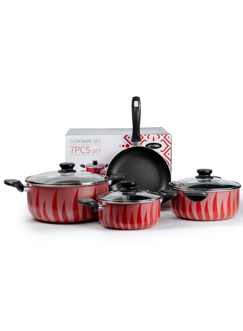 Wilson Red & Black Flame Design Nonstick Cookware Sets, 7 Pcs Pots and Pans Set Kitchen Cooking Set, Compatible with All Stovetops - Image 2