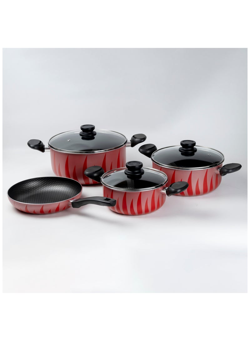 Wilson Red & Black Flame Design Nonstick Cookware Sets, 7 Pcs Pots and Pans Set Kitchen Cooking Set, Compatible with All Stovetops - Image 3