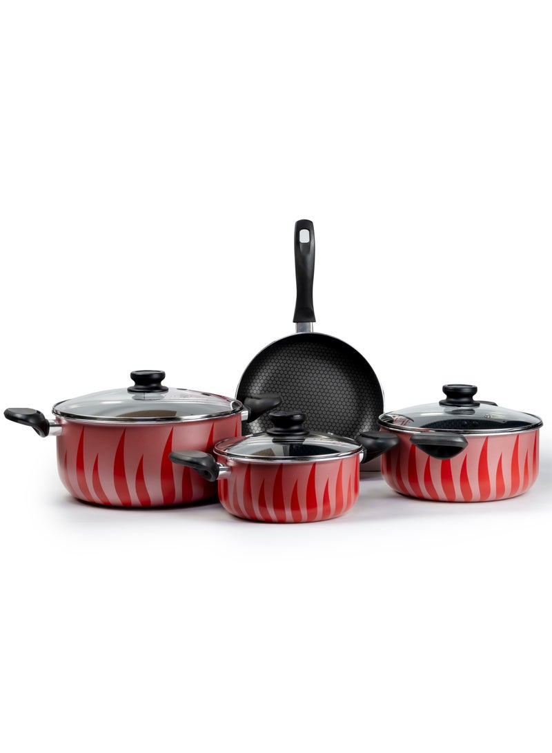 Wilson Red & Black Flame Design Nonstick Cookware Sets, 7 Pcs Pots and Pans Set Kitchen Cooking Set, Compatible with All Stovetops - Image 1