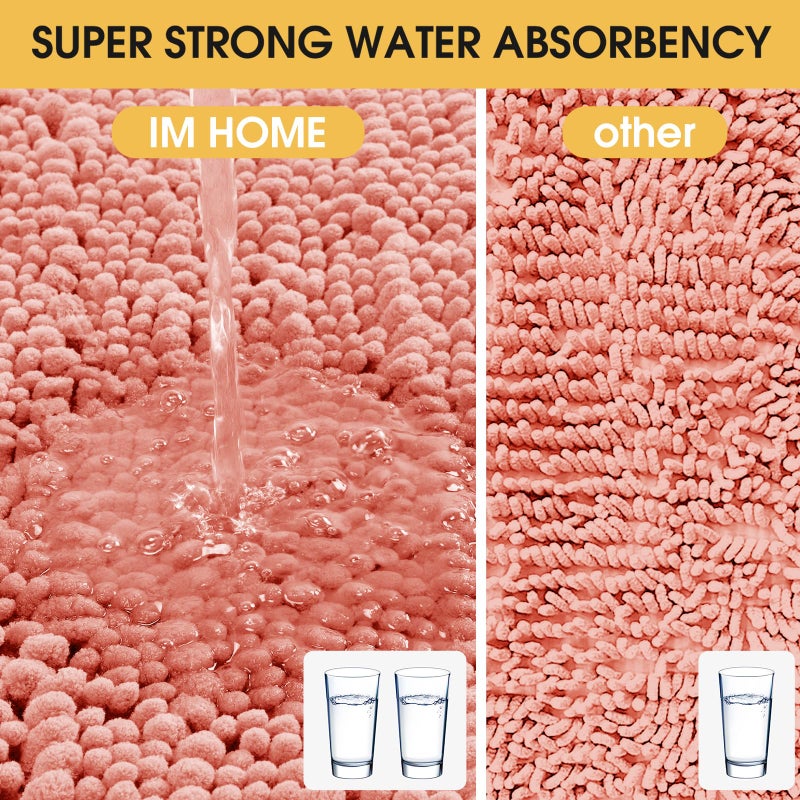ACCUMTEK Upgrade Extra Large Coral Bathroom Rug Set 3 Pieces Ultra Soft, Thick Absorbent Bath Mats, Non Slip Chenille Toilet Mat for Bathroom, Bedroom, Kitchen - Image 3