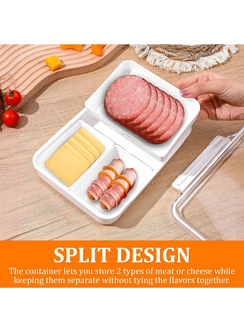 SYOSI Lunch Meat and Cheese Container for Fridge, Two Compartments Deli Meat Storage with Clear Lids, Silicone Sealed Airtight Containers for Cold Cuts, Cheese, 950 ml, 2 Pcs - Image 5