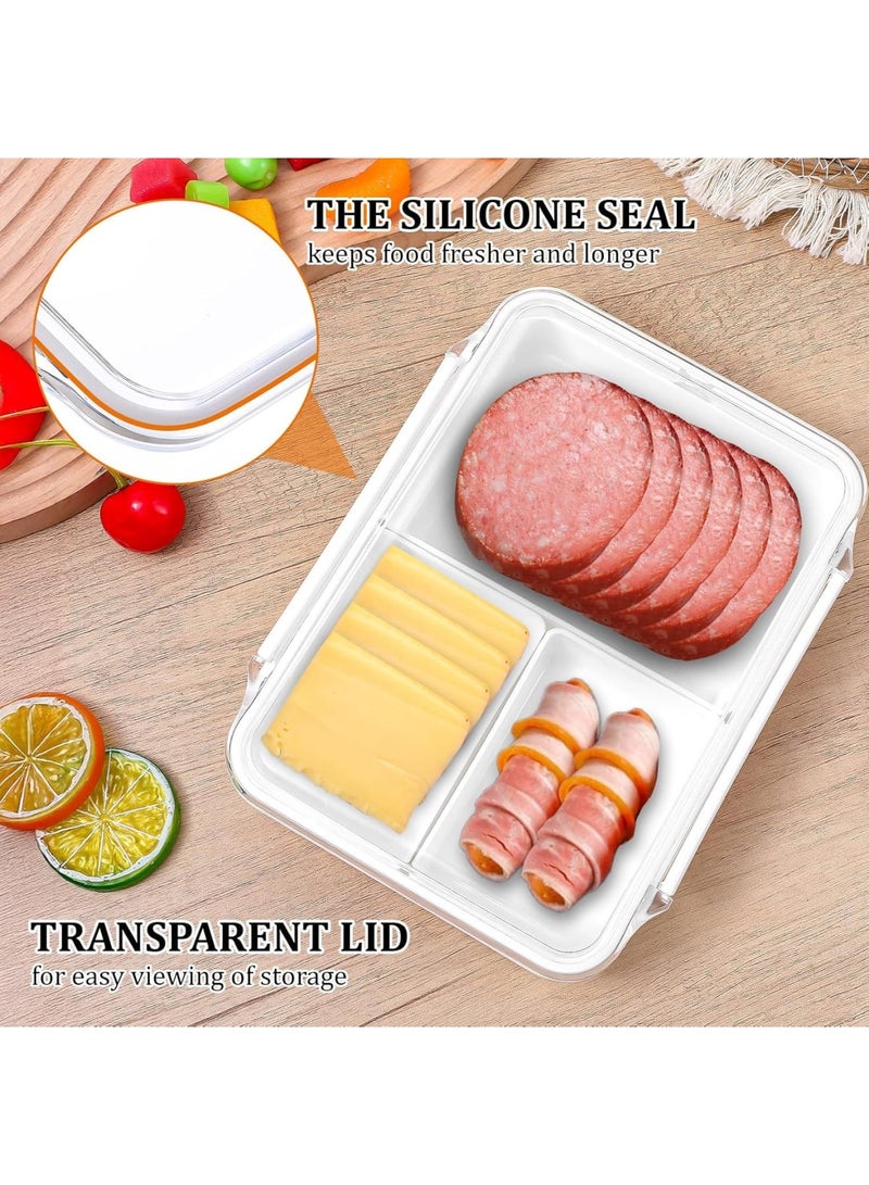 SYOSI Lunch Meat and Cheese Container for Fridge, Two Compartments Deli Meat Storage with Clear Lids, Silicone Sealed Airtight Containers for Cold Cuts, Cheese, 950 ml, 2 Pcs - Image 4