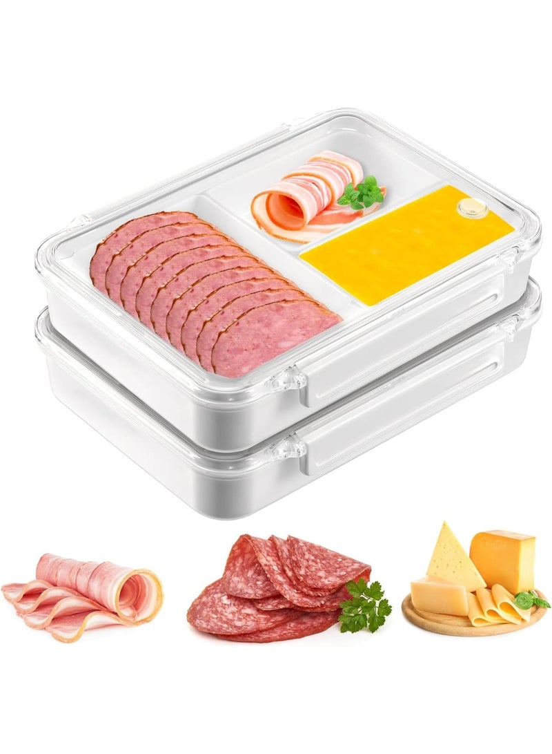 SYOSI Lunch Meat and Cheese Container for Fridge, Two Compartments Deli Meat Storage with Clear Lids, Silicone Sealed Airtight Containers for Cold Cuts, Cheese, 950 ml, 2 Pcs - Image 1