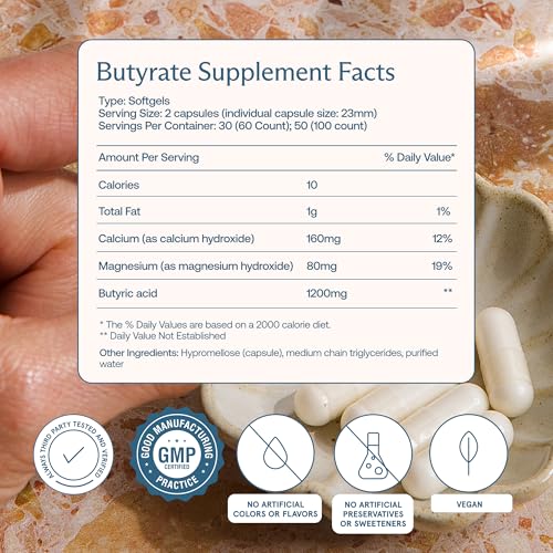 BodyBio Butyrate - Postbiotic for Gut Health, Digestive Support, Bloat, Gas & Constipation Relief, Leaky Gut Repair - Calcium, Magnesium + Butyric Acid Supplement for GI Wellness - Image 2