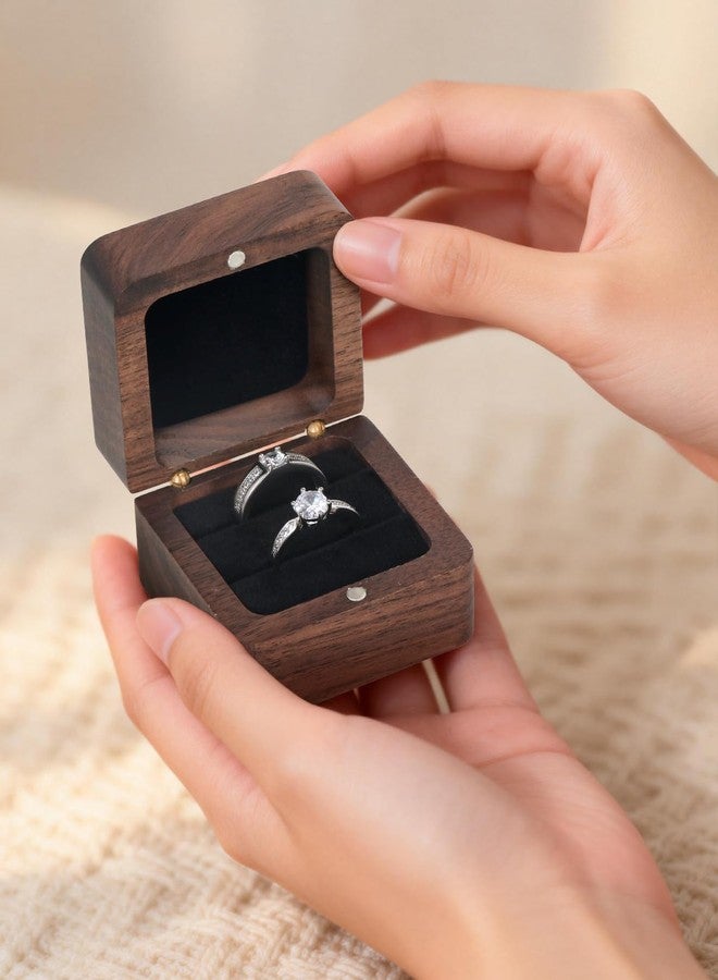MFXIP Wooden Ring Box, 2 Slots Small Square Solid Wood Double Ring Holder Case Box, Vintage Ring Case for Wedding Rings, Perfect for Engagement, Proposal, Anniversary, Ceremony, and Gift Giving - Image 5