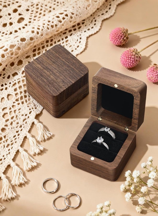 MFXIP Wooden Ring Box, 2 Slots Small Square Solid Wood Double Ring Holder Case Box, Vintage Ring Case for Wedding Rings, Perfect for Engagement, Proposal, Anniversary, Ceremony, and Gift Giving - Image 2