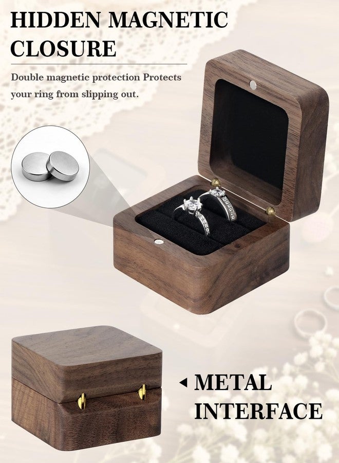MFXIP Wooden Ring Box, 2 Slots Small Square Solid Wood Double Ring Holder Case Box, Vintage Ring Case for Wedding Rings, Perfect for Engagement, Proposal, Anniversary, Ceremony, and Gift Giving - Image 3