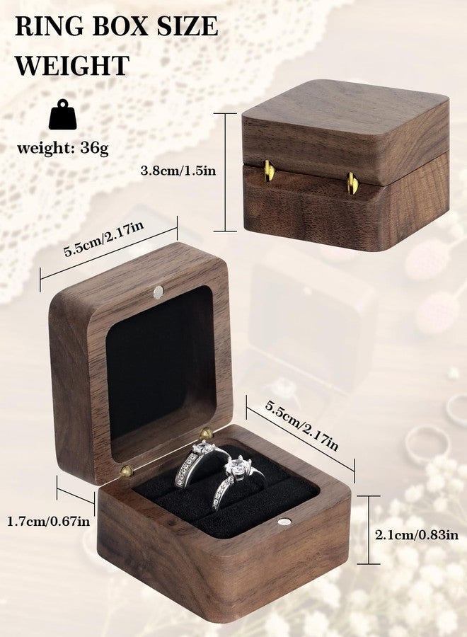 MFXIP Wooden Ring Box, 2 Slots Small Square Solid Wood Double Ring Holder Case Box, Vintage Ring Case for Wedding Rings, Perfect for Engagement, Proposal, Anniversary, Ceremony, and Gift Giving - Image 4