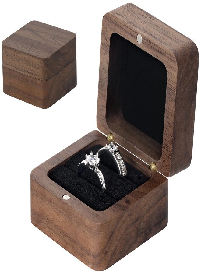 MFXIP Wooden Ring Box, 2 Slots Small Square Solid Wood Double Ring Holder Case Box, Vintage Ring Case for Wedding Rings, Perfect for Engagement, Proposal, Anniversary, Ceremony, and Gift Giving - Image 1