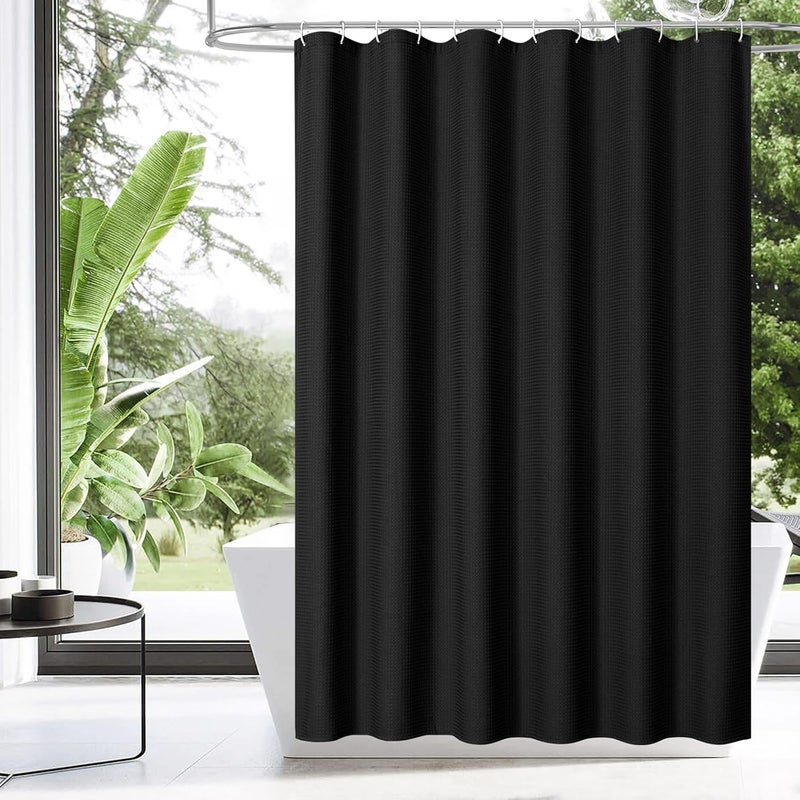MitoVilla Waffle Black Shower Curtain Liner 72 x 78, Fabric Long Shower Curtain Set, Modern Farmhouse Shower Curtain for Bathroom Decor, Luxury Hotel Cloth Shower Curtains 78 inch Long - Image 2