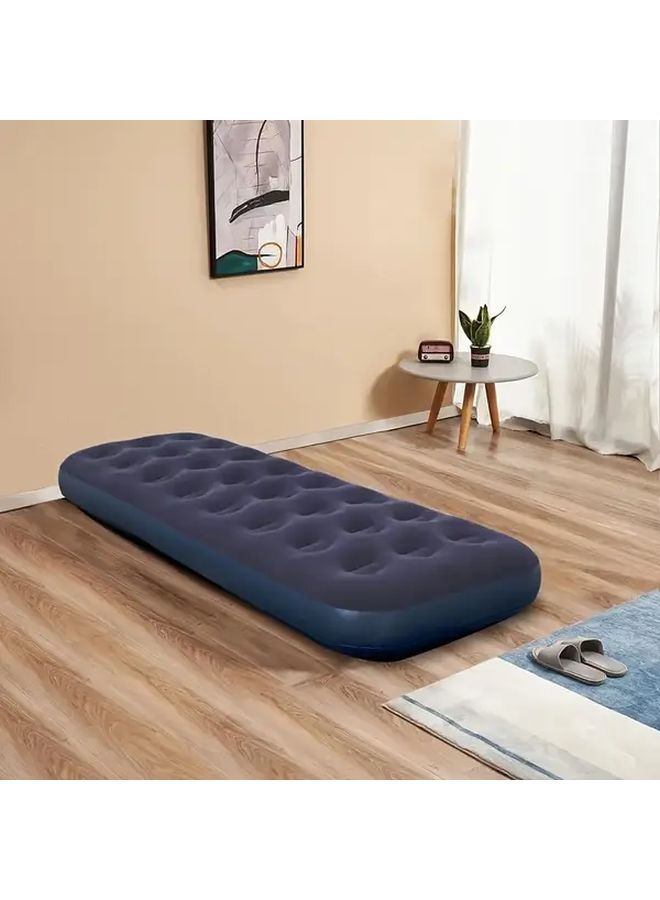 Dark Blue Single Person Foldable Air Mattress Quilted Top Portable Durable Inflatable Sleeping Pad for Camping Home Travel Rectangular Non Electric Nylon Fabric - Image 1