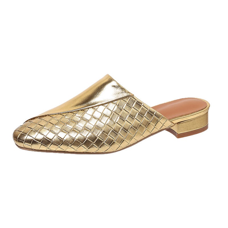 Wish Source Casual Low Heel Woven 40-45 Pointed Small Square Simple Outdoor Slippers For Women - Image 1