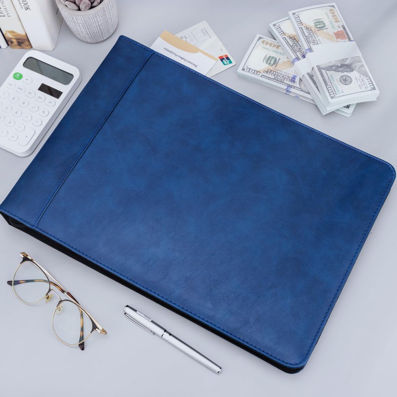 Antner Zippered 7 Ring Business Check Binder Portfolio for 3-Up Business Size Checks, PU Leather 7 Ring Checkbook Binder 600 Checks Capacity for 9" x 13" Sheets, Built-in Storage Organizer, Navy Blue - Image 3
