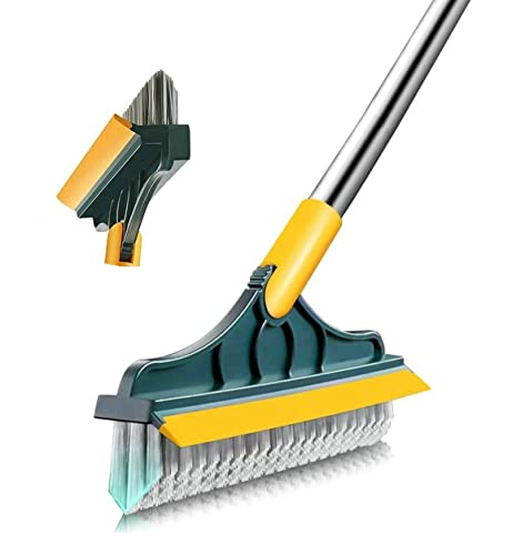 ARAINY 2 in 1 Floor Brush Scrubber with Long Handle Grout Brush 3 Poles 53.5'' New Upgrade Stiff Bristle Cleaning Scrub Brush with Squeegee 120°Rotating Tile Brush for Cleaning Bathroom Glass Patio Kitchen - Image 1