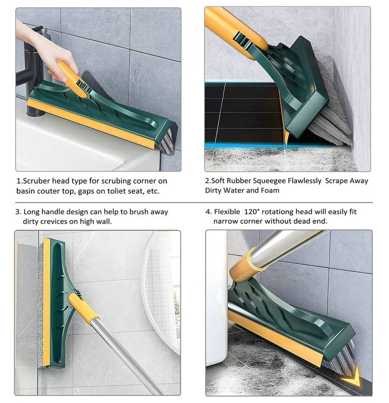ARAINY 2 in 1 Floor Brush Scrubber with Long Handle Grout Brush 3 Poles 53.5'' New Upgrade Stiff Bristle Cleaning Scrub Brush with Squeegee 120°Rotating Tile Brush for Cleaning Bathroom Glass Patio Kitchen - Image 2