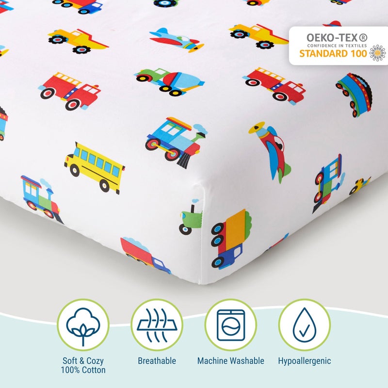 Wildkin 100% Cotton Toddler Sheet Set - Soft & Cozy Bed Sheets - Trains, Planes, and Trucks - Image 3