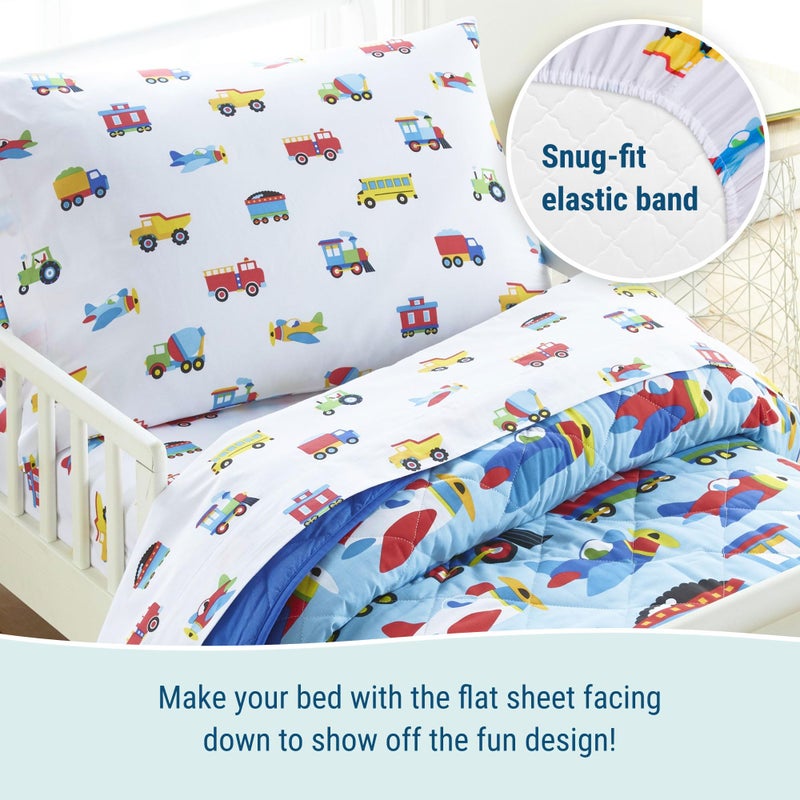Wildkin 100% Cotton Toddler Sheet Set - Soft & Cozy Bed Sheets - Trains, Planes, and Trucks - Image 5