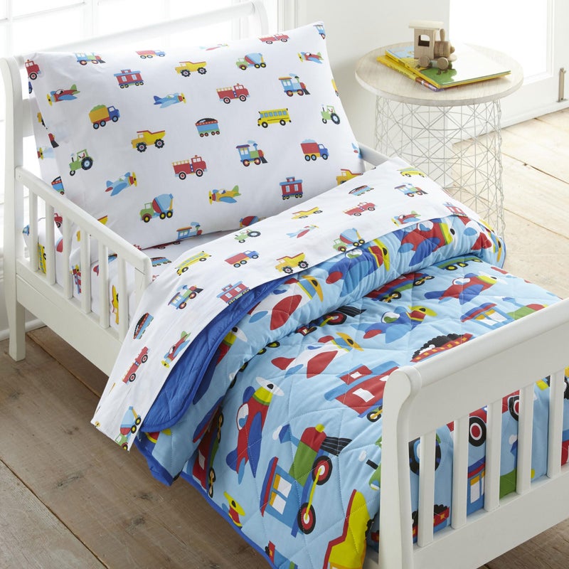 Wildkin 100% Cotton Toddler Sheet Set - Soft & Cozy Bed Sheets - Trains, Planes, and Trucks - Image 2