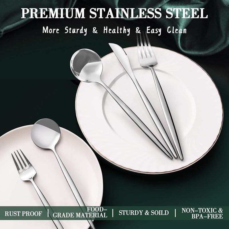 CEKEE 40-Piece Silverware Set for 8, Stainless Steel Flatware Cutlery Set Included Knife Spoon and Fork, Kitchen Utensils Set for Home Hotel Wedding Restaurant - Mirror Polished & Dishwasher Safe - Image 4