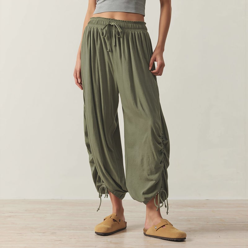 Womens Multi-Use Harem Pants Yoga Lounging Outdoor Travel Beach Trousers Olive Green M - Image 2