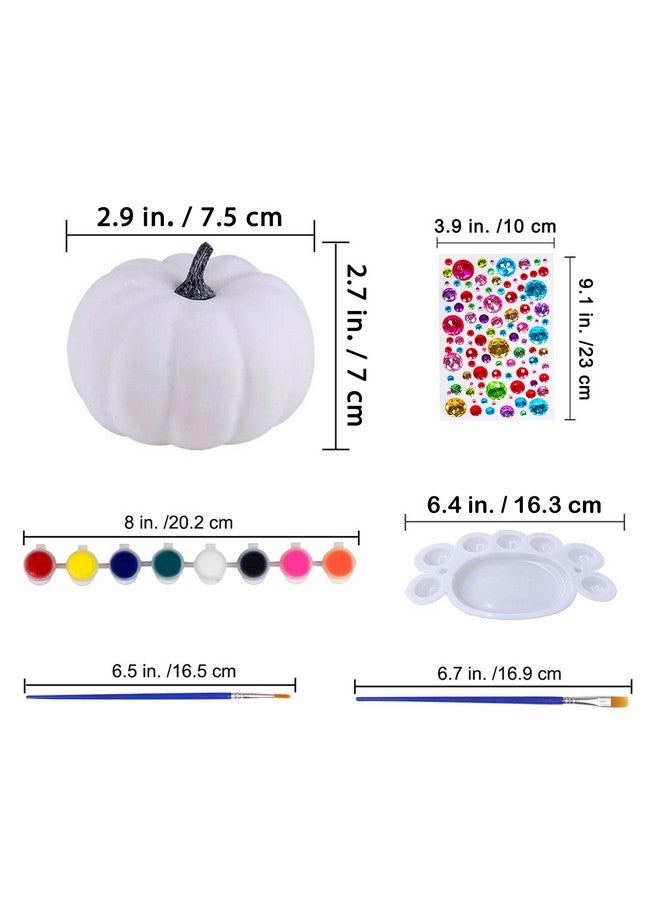 Winlyn Winlyn 16 Sets 3" DIY Fall Pumpkin Painting Kits Paint Your Own Pumpkins White Foam Craft Pumpkins with Jack-O-Lantern Face Stickers for Classroom Thanksgiving Halloween Decor Holiday Party Activities  - Image 2