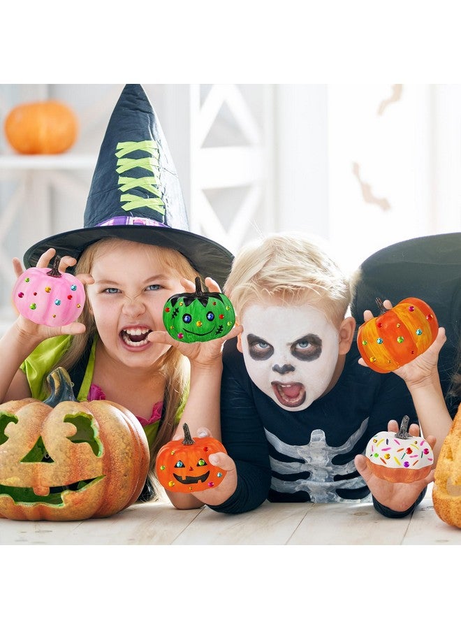 Winlyn Winlyn 16 Sets 3" DIY Fall Pumpkin Painting Kits Paint Your Own Pumpkins White Foam Craft Pumpkins with Jack-O-Lantern Face Stickers for Classroom Thanksgiving Halloween Decor Holiday Party Activities  - Image 5