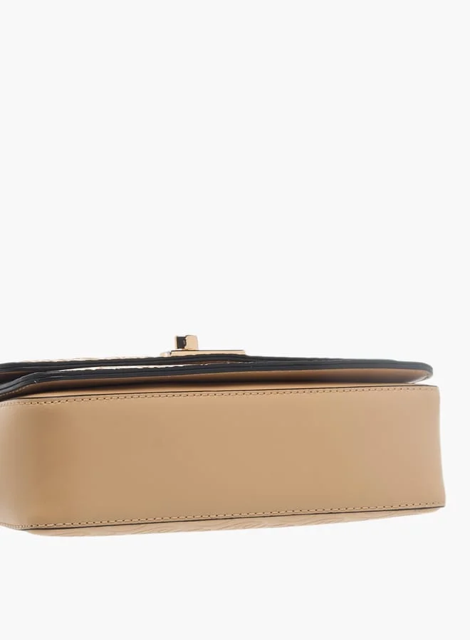 ELLE Womens Monogram Embossed Crossbody Bag With Top Handle And Adjustable Strap