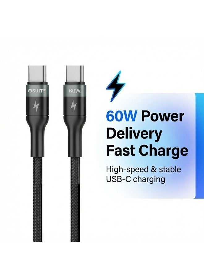 io suite iOsuite USB-C to USB-C Cable 60W Fast Charging 2M, Aluminum Alloy Head, Braided Nylon, Power Delivery Cable for iPhone 17/16/15, iPad, MacBook, Samsung, Laptop – Black - Image 1
