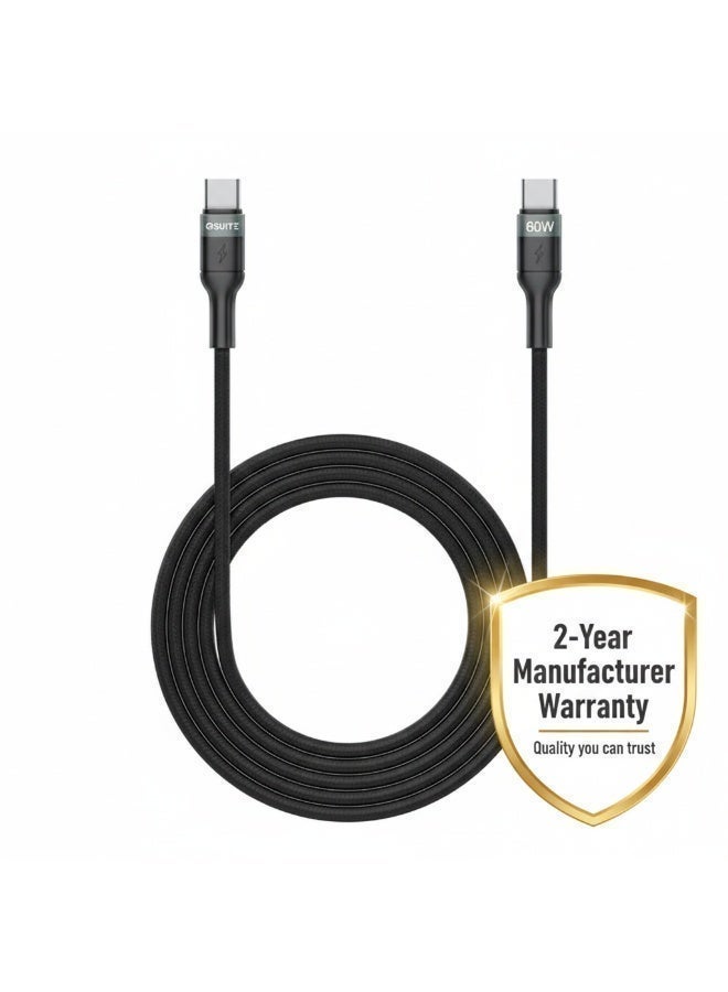 io suite iOsuite USB-C to USB-C Cable 60W Fast Charging 2M, Aluminum Alloy Head, Braided Nylon, Power Delivery Cable for iPhone 17/16/15, iPad, MacBook, Samsung, Laptop – Black - Image 3