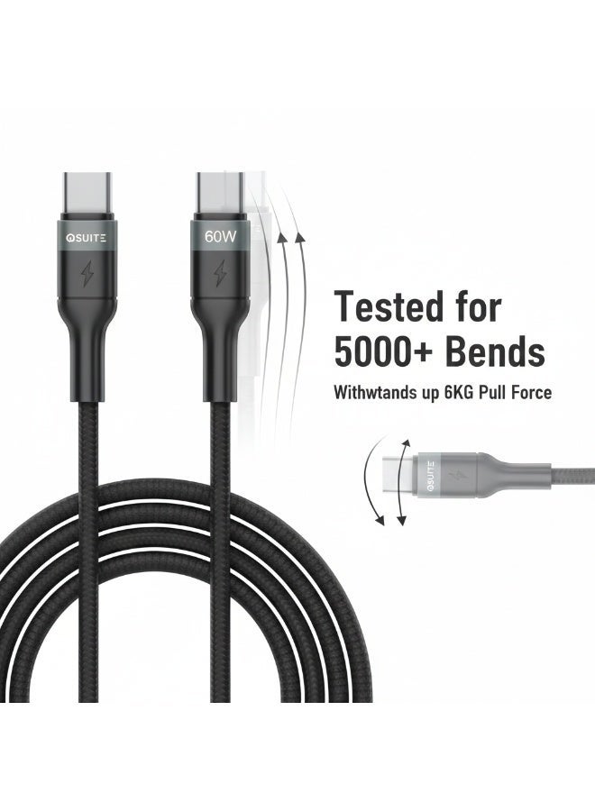 io suite iOsuite USB-C to USB-C Cable 60W Fast Charging 2M, Aluminum Alloy Head, Braided Nylon, Power Delivery Cable for iPhone 17/16/15, iPad, MacBook, Samsung, Laptop – Black - Image 4