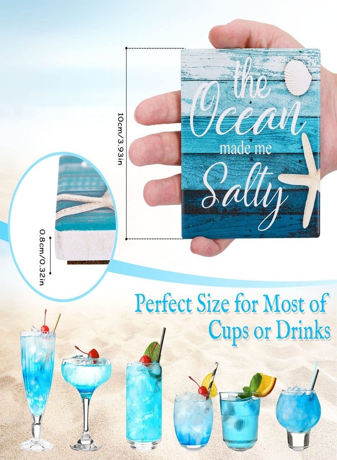 Whaline Coaster for Drinks Set of 6 Farmhouse Style Absorbent Square Coasters Summer Beach Drink Coaster Blue Ocean Party Ceramic Coaster for Mugs Cups Home Kitchen Party Supplies, 3.9 x 3.9 inch - Image 2