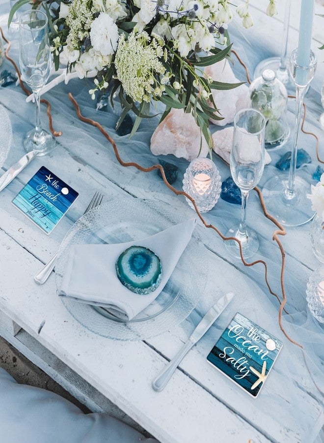 Whaline Coaster for Drinks Set of 6 Farmhouse Style Absorbent Square Coasters Summer Beach Drink Coaster Blue Ocean Party Ceramic Coaster for Mugs Cups Home Kitchen Party Supplies, 3.9 x 3.9 inch - Image 5