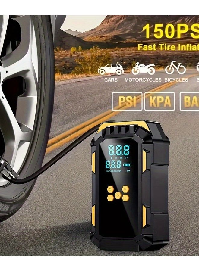 مضخة سيارة معززة متعددة الوظائف 150 رطل لكل بوصة مربعة مقياس ضغط الإطارات مصباح يدوي LED إشارة استغاثة إنقاذ - Image 5