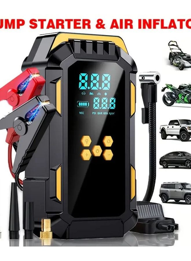 مضخة سيارة معززة متعددة الوظائف 150 رطل لكل بوصة مربعة مقياس ضغط الإطارات مصباح يدوي LED إشارة استغاثة إنقاذ - Image 1
