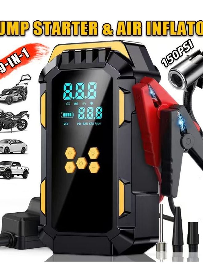 مضخة سيارة معززة متعددة الوظائف 150 رطل لكل بوصة مربعة مقياس ضغط الإطارات مصباح يدوي LED إشارة استغاثة إنقاذ - Image 2