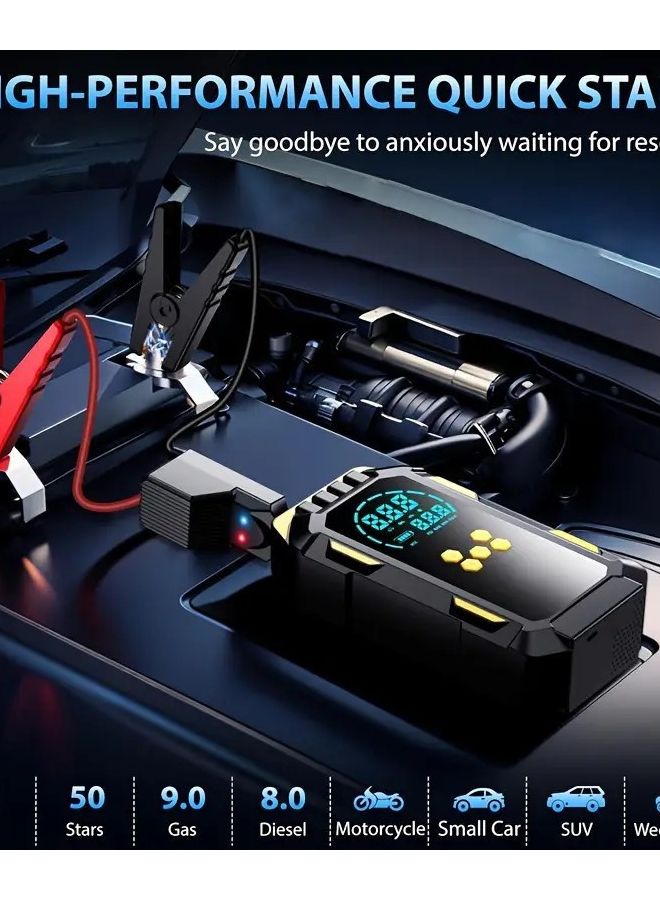 مضخة سيارة معززة متعددة الوظائف 150 رطل لكل بوصة مربعة مقياس ضغط الإطارات مصباح يدوي LED إشارة استغاثة إنقاذ - Image 3