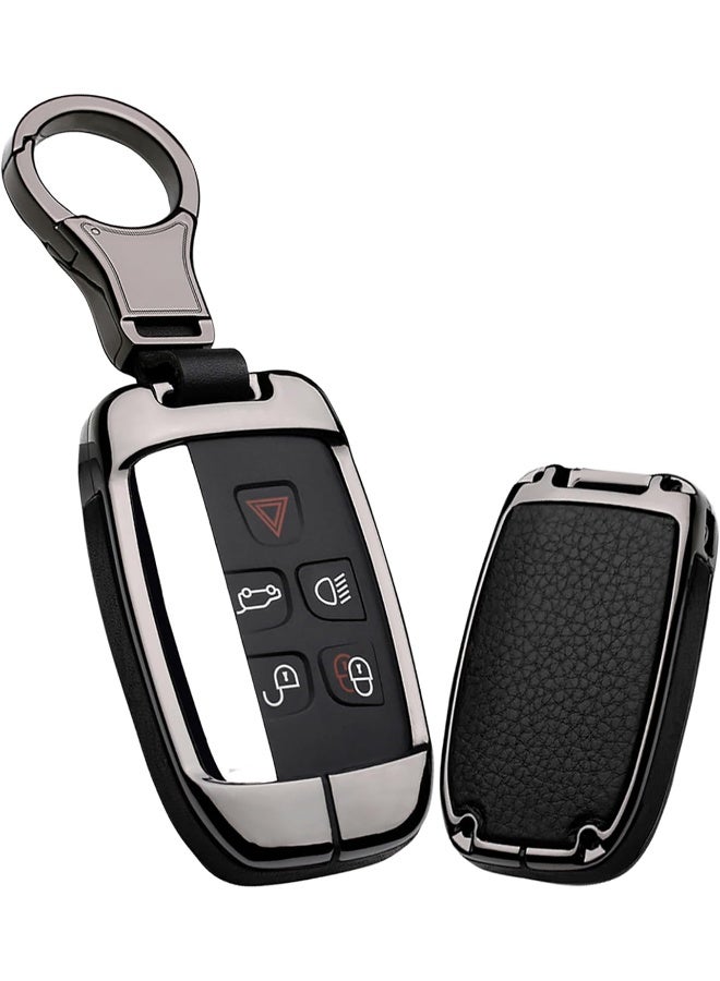 ontto Compatible with Land Rover Key Fob Cover Keyless Prevent Scratches Metal Leather Key Protector Skin Shell Keychain Fit for Range Rover Sport Dsicovery LR4 Black - Image 1