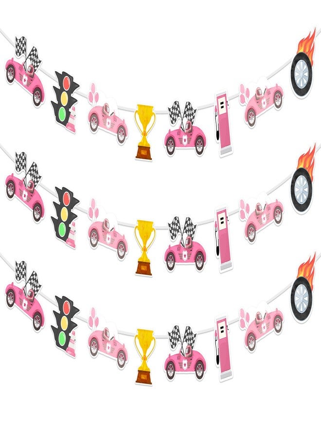 Balterever Racing Car Banner Decorations for Girls Retro Pink Racing Car Party Banner Garland Vintage Two Fast Party Birthday Supplies Baby Shower Decor - Image 1