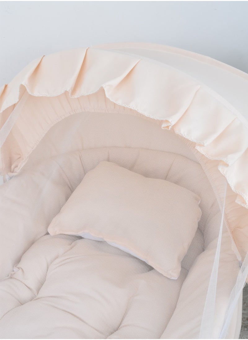 FUN MOMENT - Baby cradle Moses basket for babies with mosquito net with white holder - Image 1