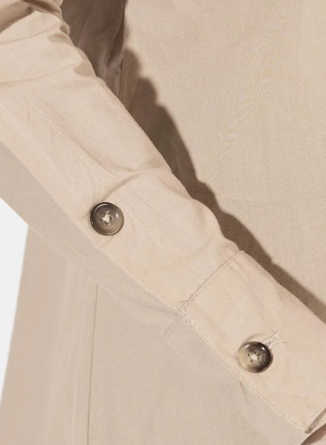 Styli Oversized Longline Poplin Shirt with Button Accent